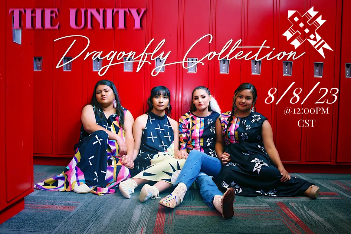 four White Shield UNITY chapter youth modeling the special UNITY Dragonfly Collection