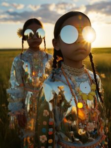 "Waiting on the Bright Future" Native fashion shoot created with Midjourney the AI artbot