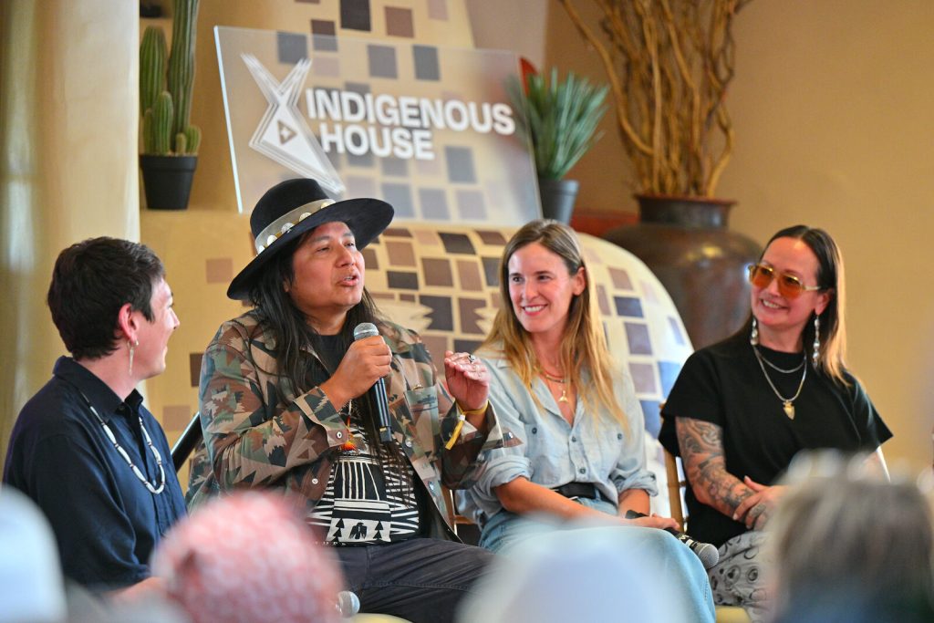 Thunder Voice Hat Co. founder Lehi ThunderVoice Eagle speaks during the Fashion and Culture panel