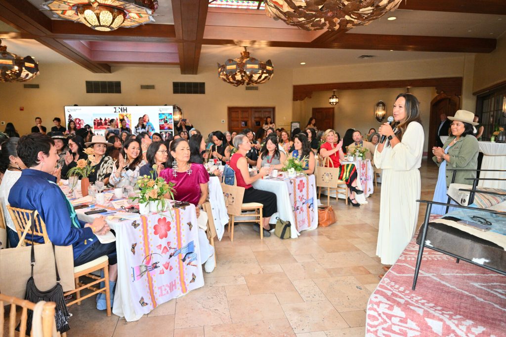 Indigenous House founder Crystal Echo Hawk speaks during the Women's Networking Breakfast